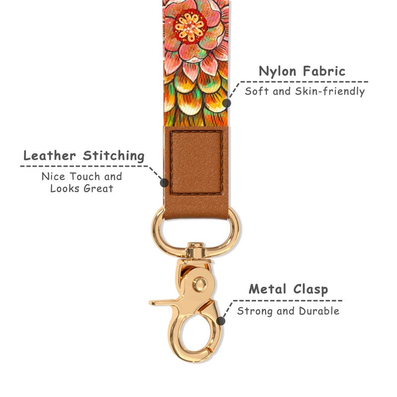 Hsxnam Wrist Lanyard Key Chain  Cute Wristlet Strap Keychain Holder for Women Car Keys Airpods ID Badges Phone  Beauty Mandala - Image 3